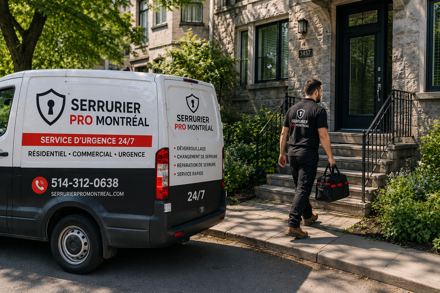 Serrurier mobile arrivant à une propriété résidentielle à Montréal
